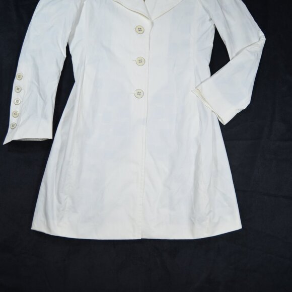 Tahari white trench coat, water resistant mod trench jacket, buttons, pockets M - Picture 4 of 16